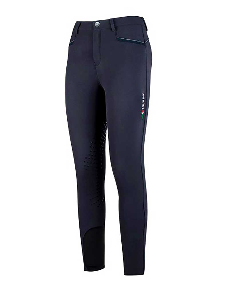 Navy Riding Pants with Suede Pockets and Tricolor Logo (Knee Grip) for Boys Ferdy - Equiline