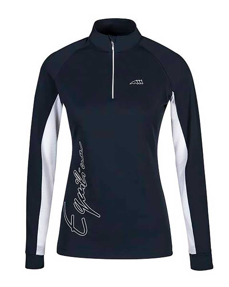 Long Sleeve Training Polo Navy Blue and White for Women Amalia - Equiline
