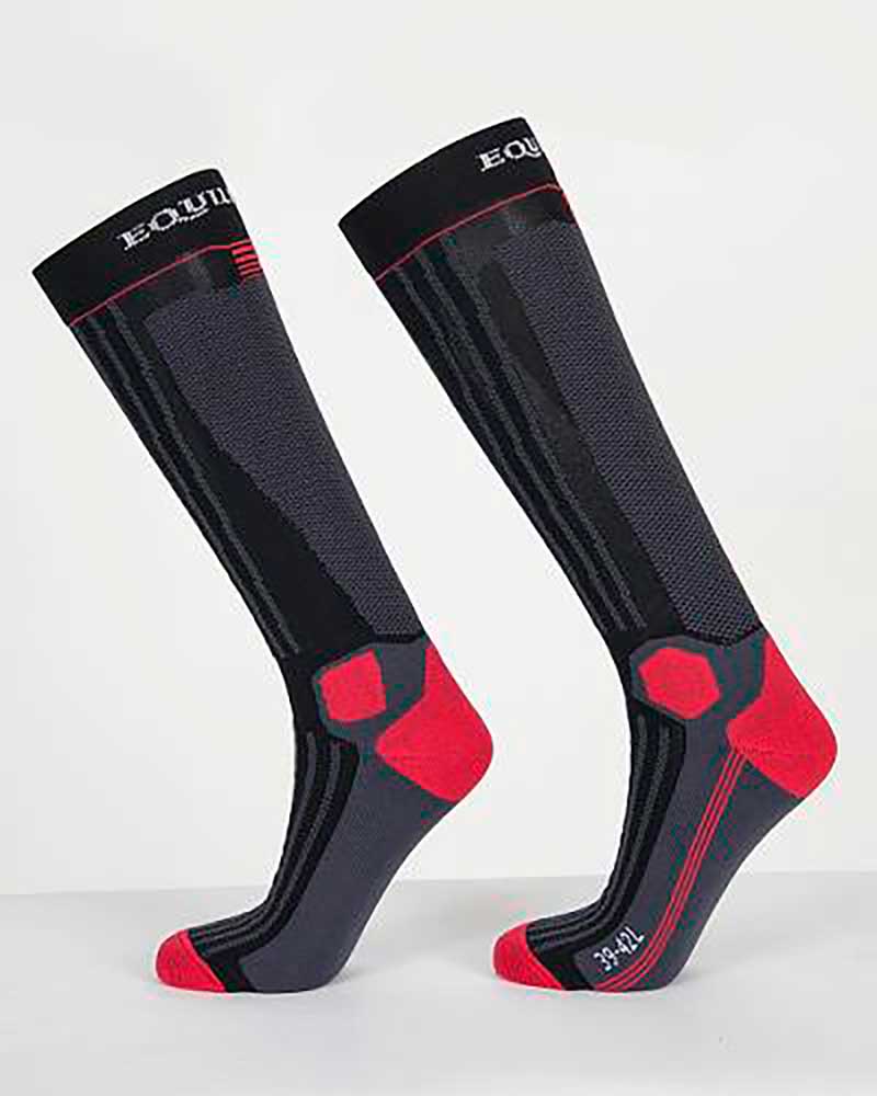 Calcetines altos de invierno negros, gris oscuro y rojos Brooke - Equiline