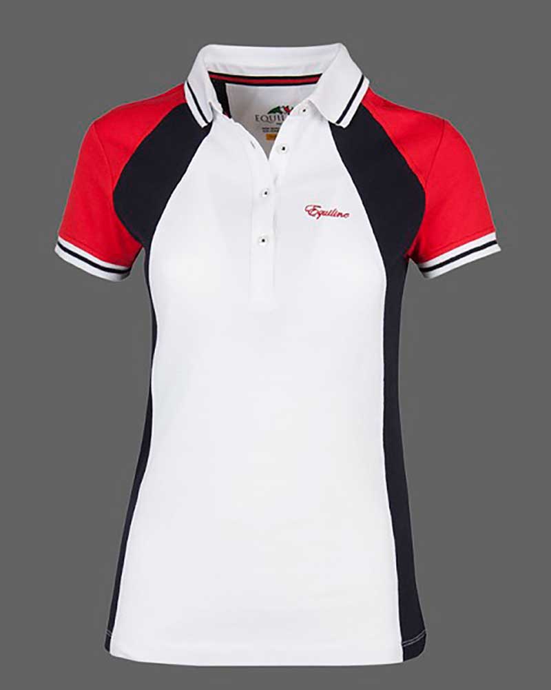 Girls’ short-sleeve casual or training piqué polo in white, navy blue, and red – Abigail - Equiline