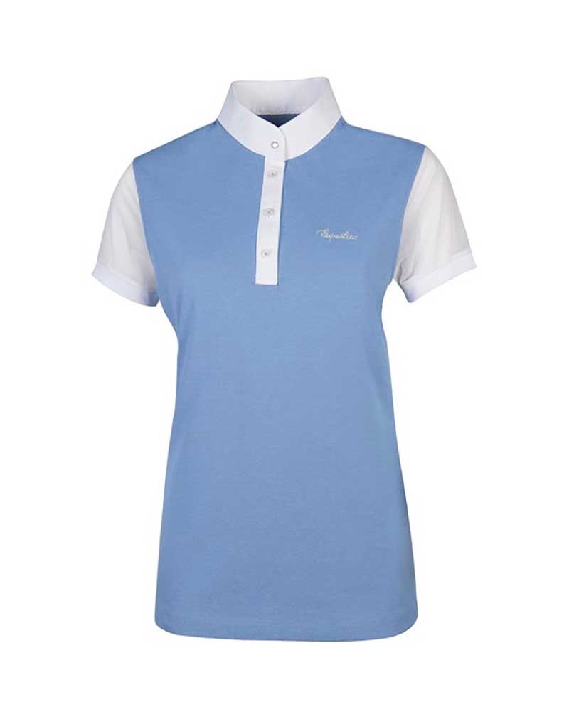 Polo en piqué de compétition à manches courtes bleu clair avec manches de Leggings blanche pour fille Greta - Equiline