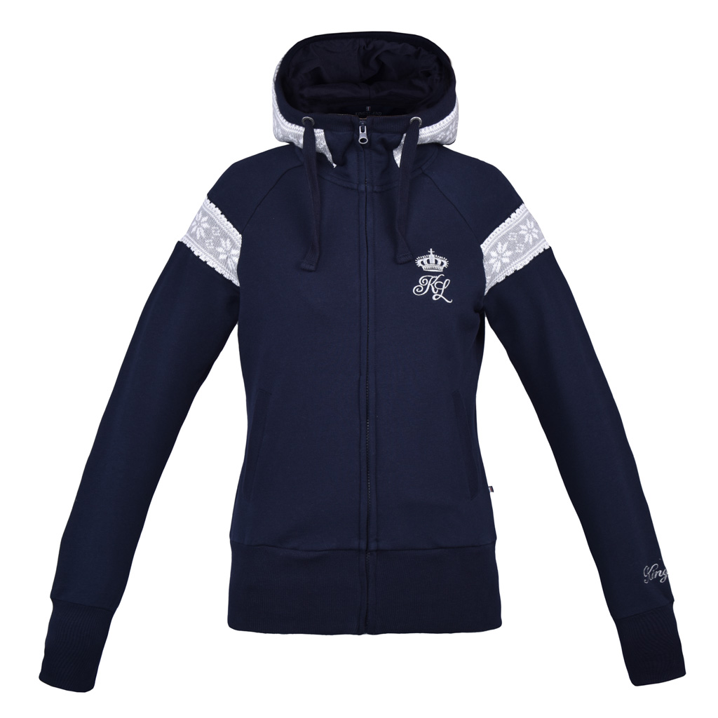 Navy blue fleece sweatshirt with winter details and hood for woman – Jacinda model - Kingsland