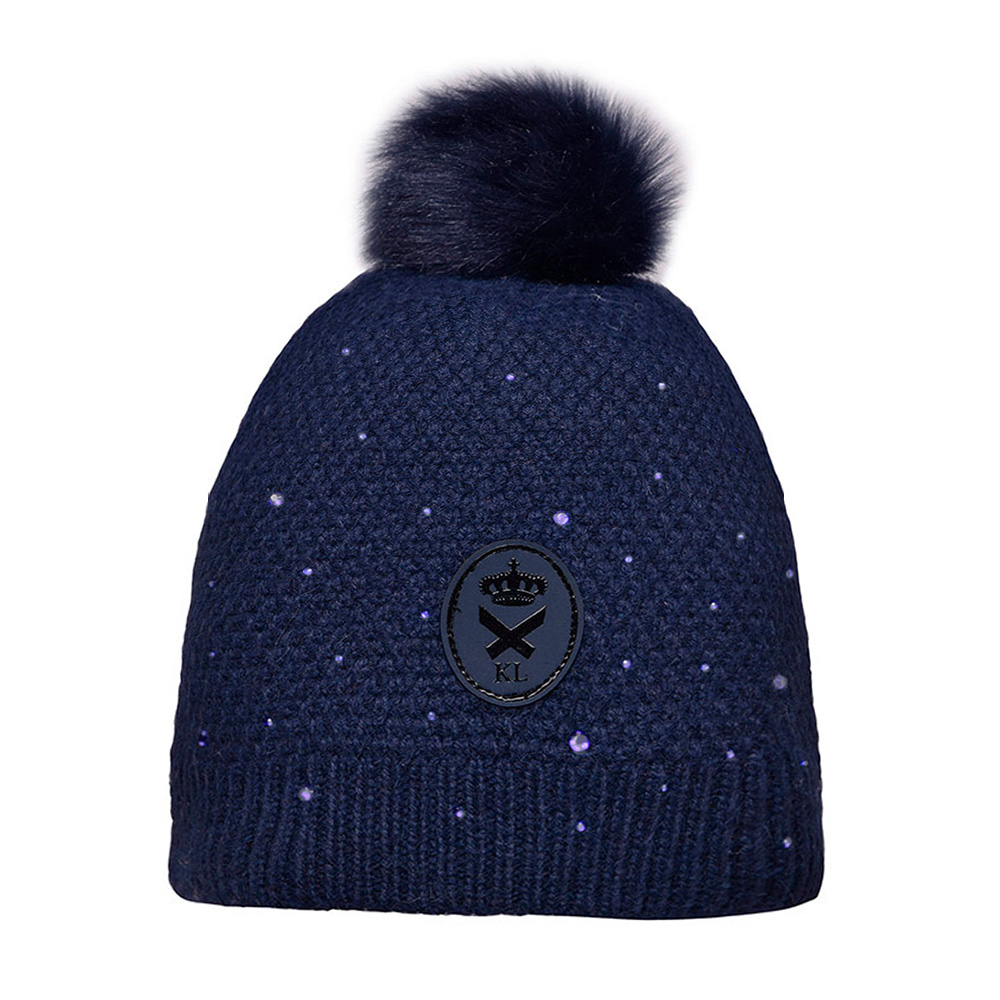 Thick Navy Knit Hat with Pompom and Rhinestones – Nakina – Kingsland Dressage