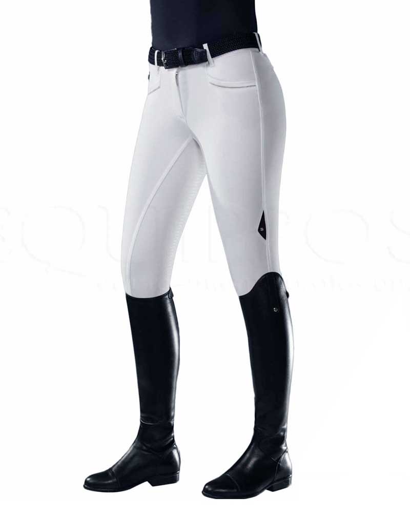 Women’s white competition breeches (seat grip) with silver pocket detail – Lindy - Equiline