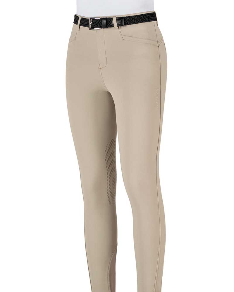 Girls’ beige riding breeches with tricolor logo on the back pocket (knee grip) – Jinak - Equiline