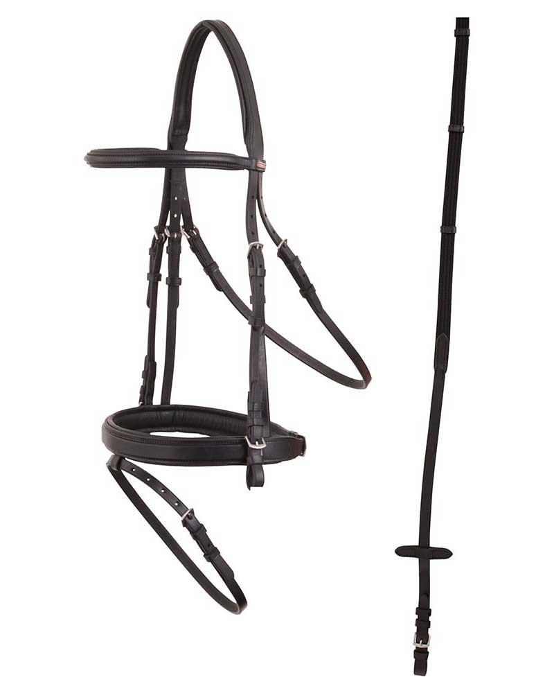 Black working bridle with linen reins for pony model Metz - Premiere