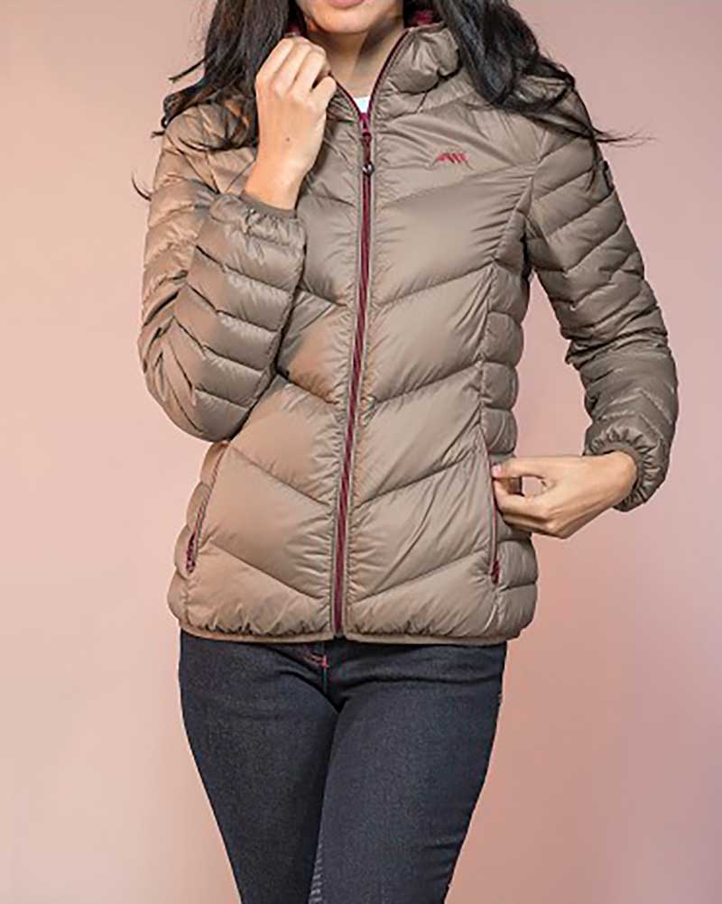 Women’s brown down jacket with hood – Maudy - Equiline