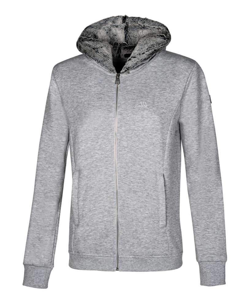 Light Grey Fleece-Lined Zip-Up Sweatshirt with Faux Fur Hood – Kia by Equiline (Women’s)