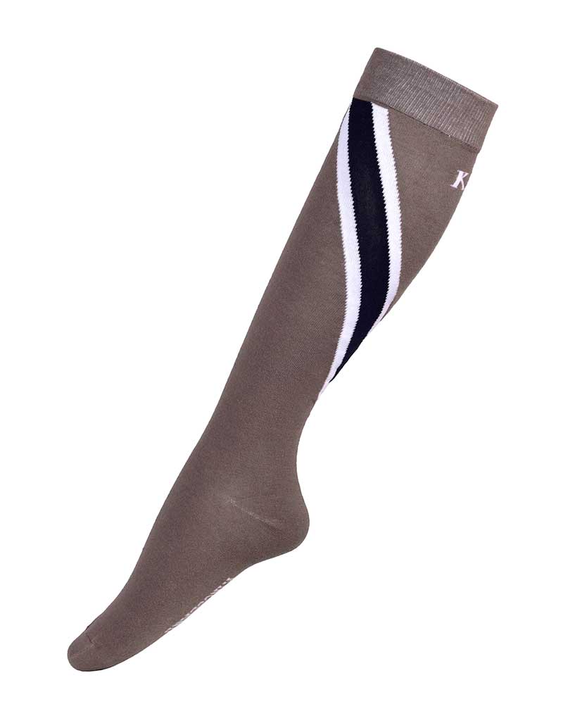 Chaussettes Coolmax hautes marron avec Bandeaux blanc et bleu marine Tauri - Kingsland