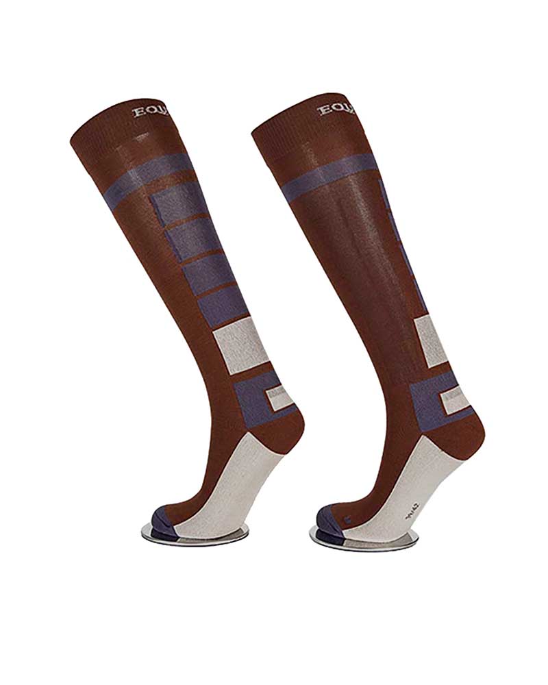 Calcetines altos de invierno marrón oscuro con zonas en morado y beige Block - Equiline