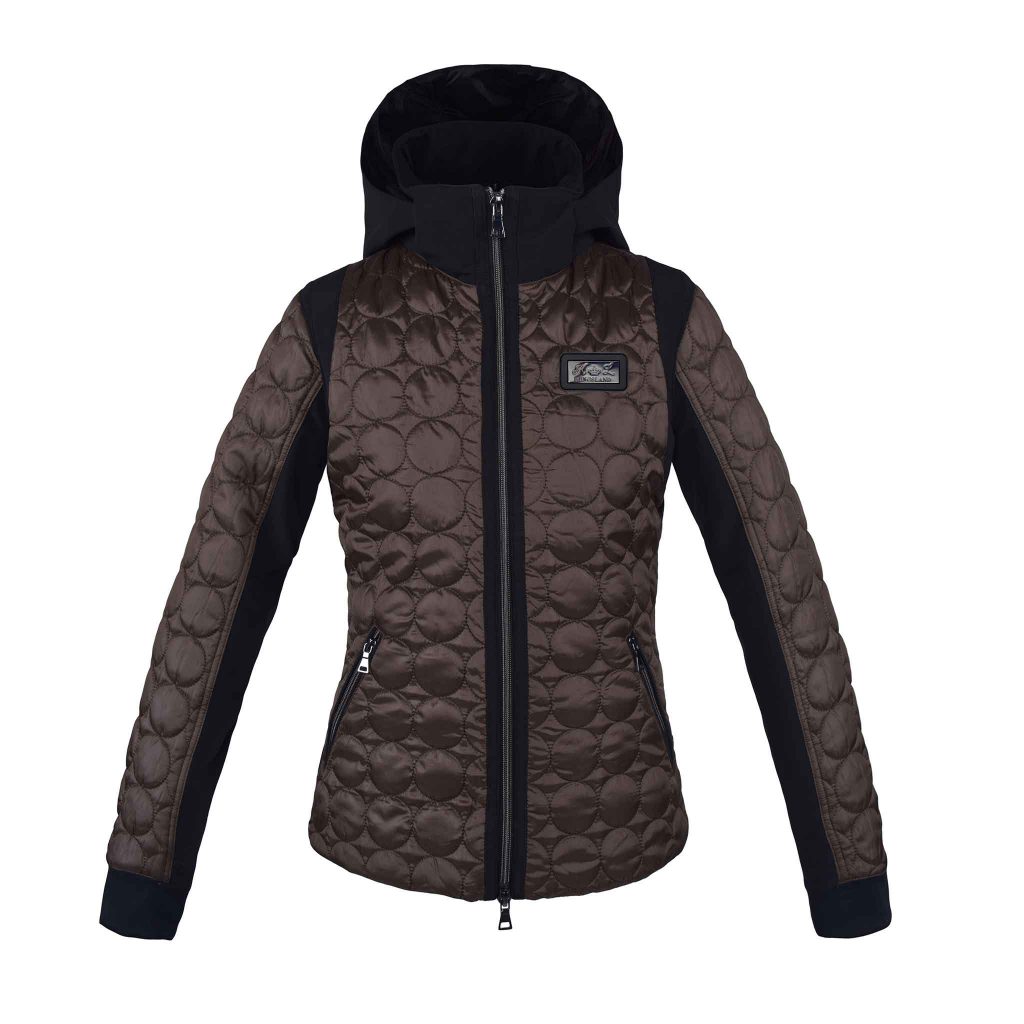 Veste matelassée marron foncé et noire à col haut et capuche pour femme modèle Ellison - Kingsland