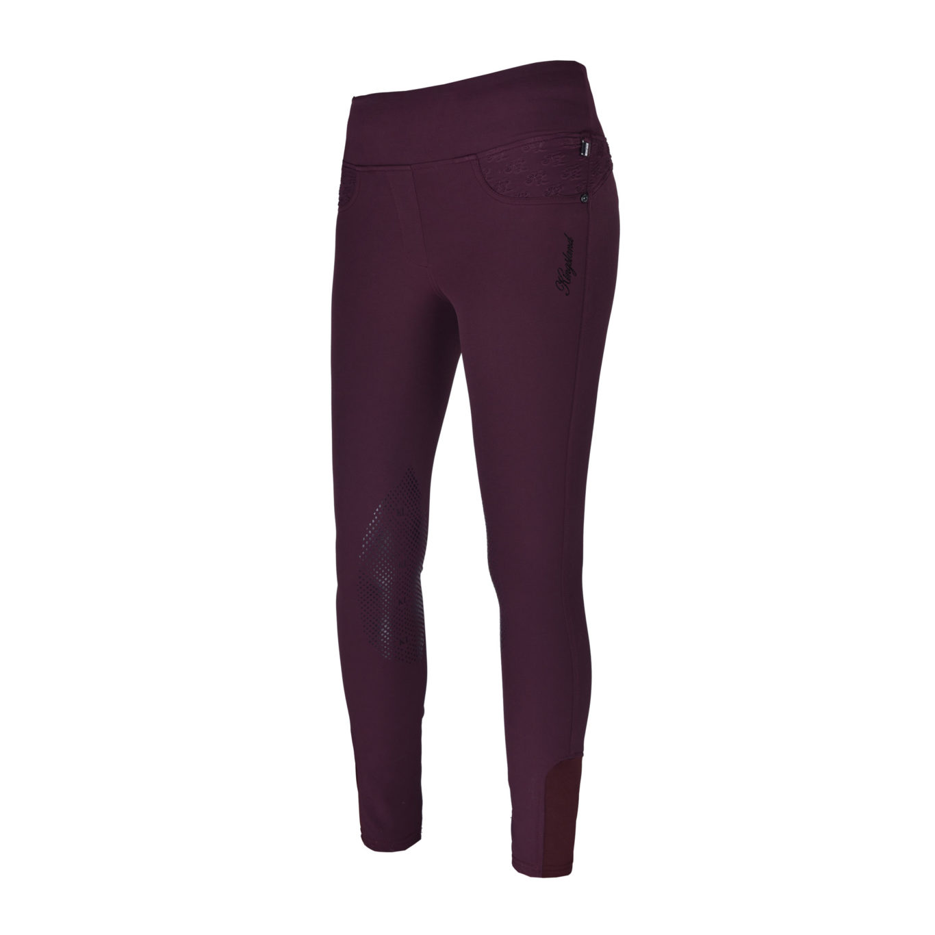Burgundy pull-on pants with wide elastic waistband and silicone knee grip – Katja model - Kingsland