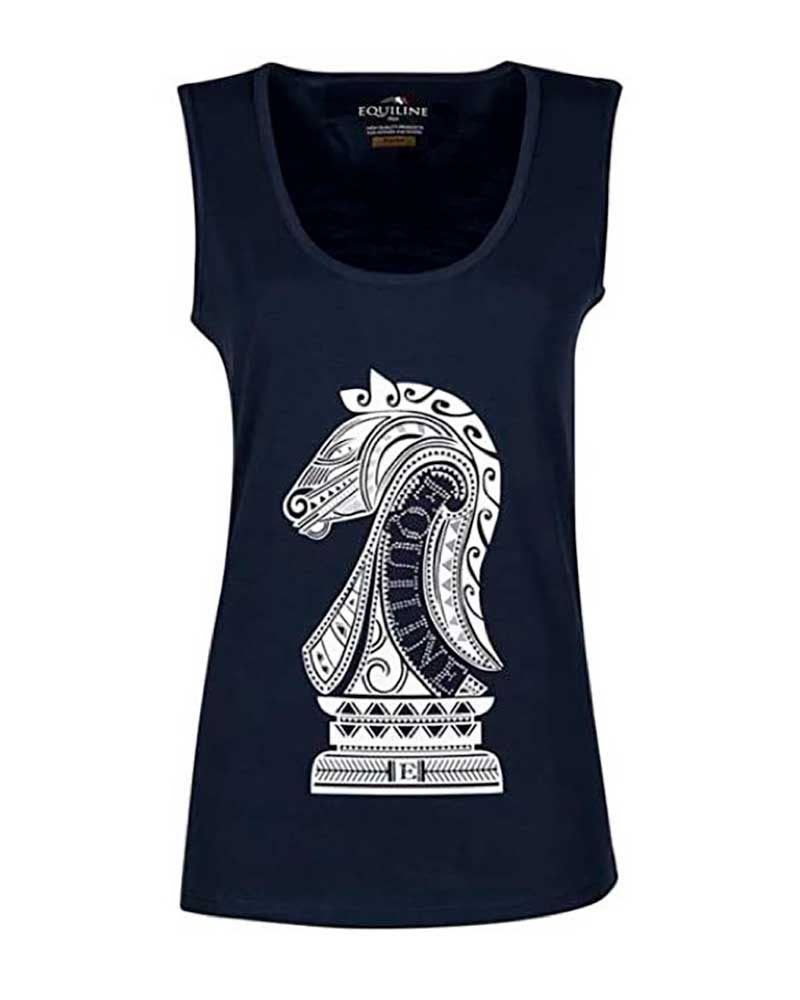 T-shirt sans manches bleu marine avec ilustración et brillants pour femme Pearl - Equiline