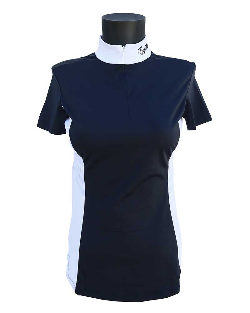 Polo de compétition à manches courtes bleu marine et blanc pour femme Bate - Equiline
