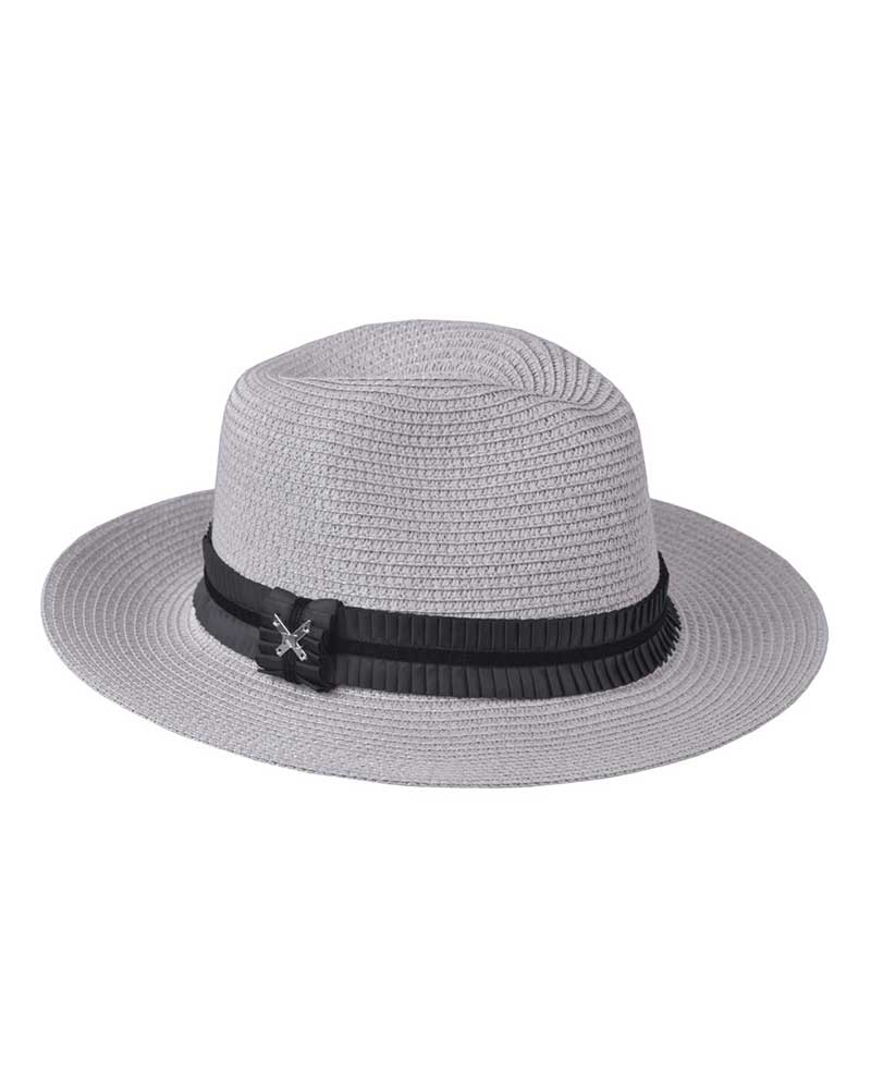 Sombrero de paja toquilla gris claro con cinta plisada negra para mujer - Florian - Kingsland Dressage