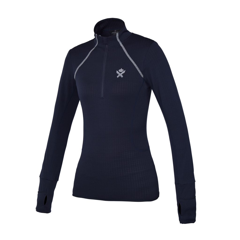 T-shirt d'entraînement bleu marine à manches longues avec fermeture éclair pour femme modèle Corcovado - Kingsland Dressage