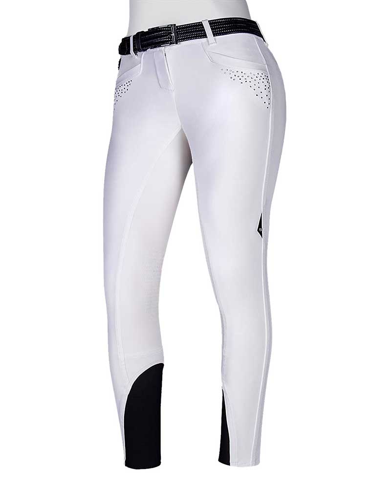 Pantalons blanc à strass sur les poches (grip aux genoux) pour femme Carol - Equiline