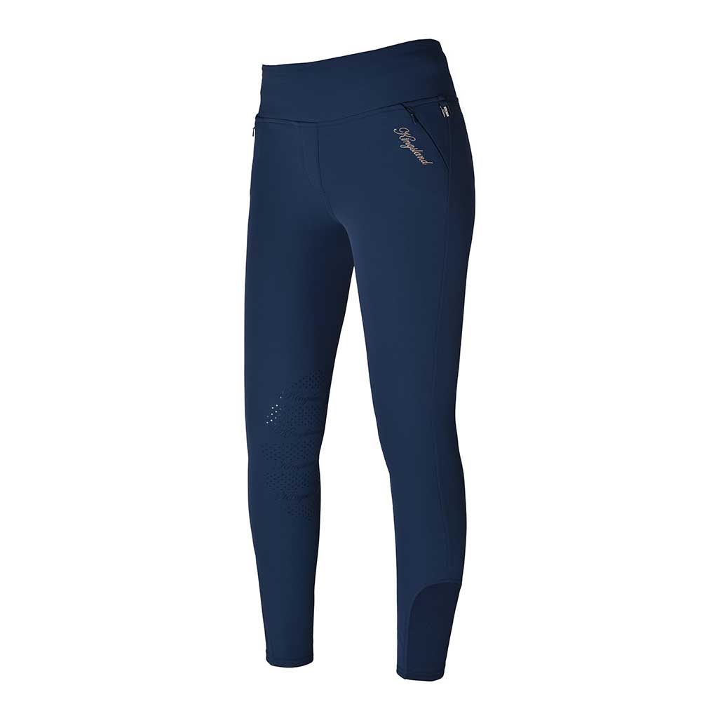 Pantalons pull-on bleu marine avec ceinture large et élastique et grip silicone aux genoux modèle Katja - Kingsland