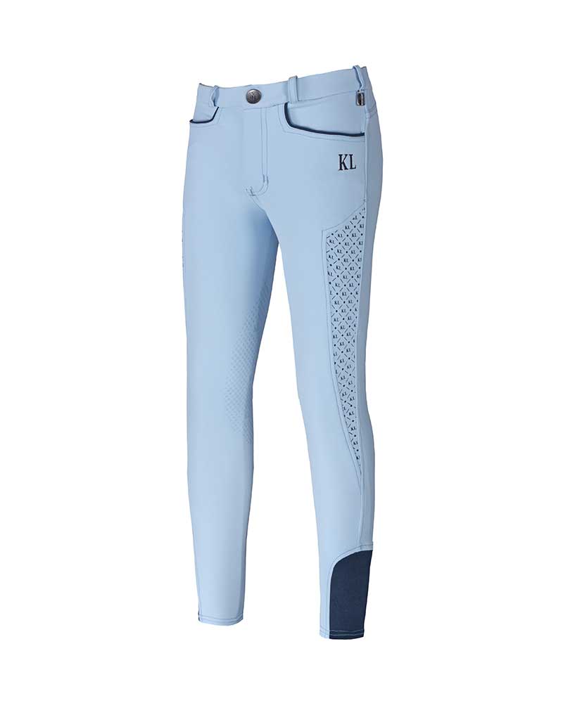 Light blue breeches with monogram print and knee grip for girl – Kaila model - Kingsland