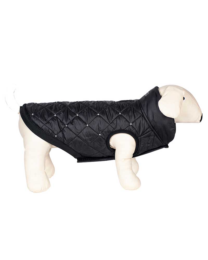 Padded black dog coat with rhinestones – Grinch - Equiline