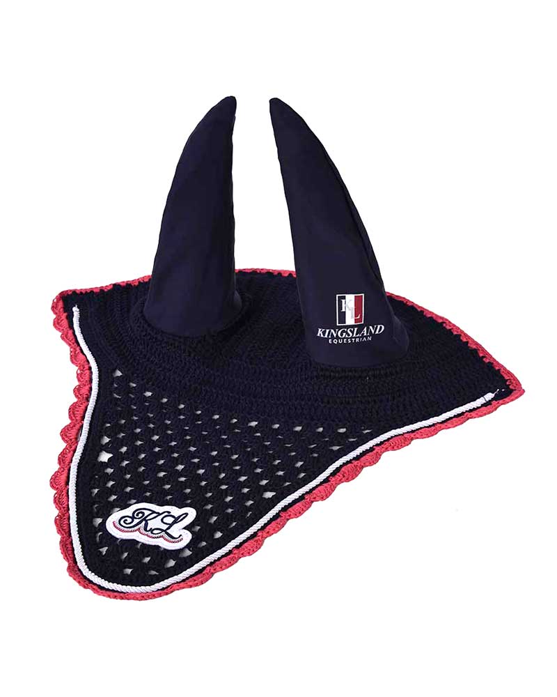 Bonnet en crochet bleu marine et rose avec oreilles élastiques pour cheval Annot - Kingsland