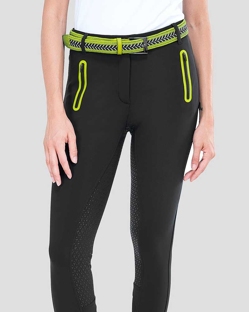 Pantalons d'hiver noir et vert citron (grip à fond intégral) pour femme Hiddenite - Equiline