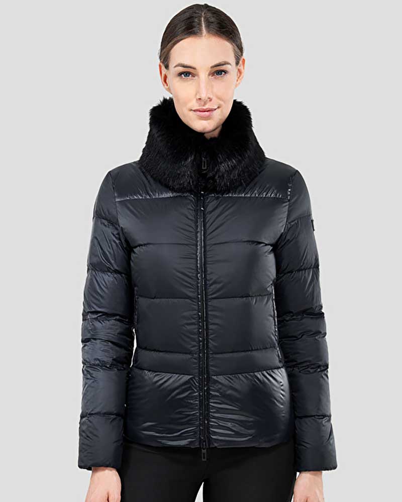 Doudoune noir avec col en fourrure synthétique pour femme Owl - Equiline