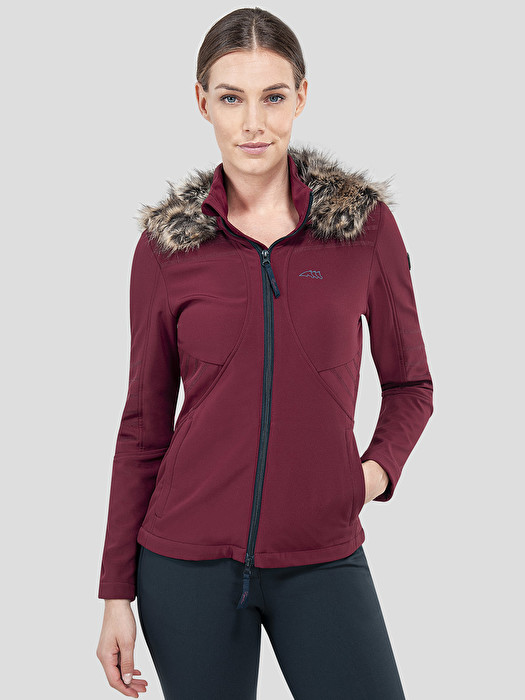 Veste polaire softshell grenat avec capuche de fourrure pour femme Clemantis - Equiline