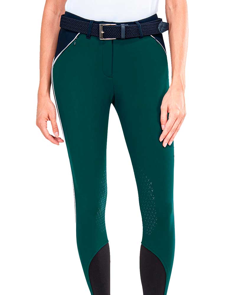 Pantalons vert bleuté et bleu marine en tissu tipo maille (grip aux genoux) pour femme Carla - Equiline