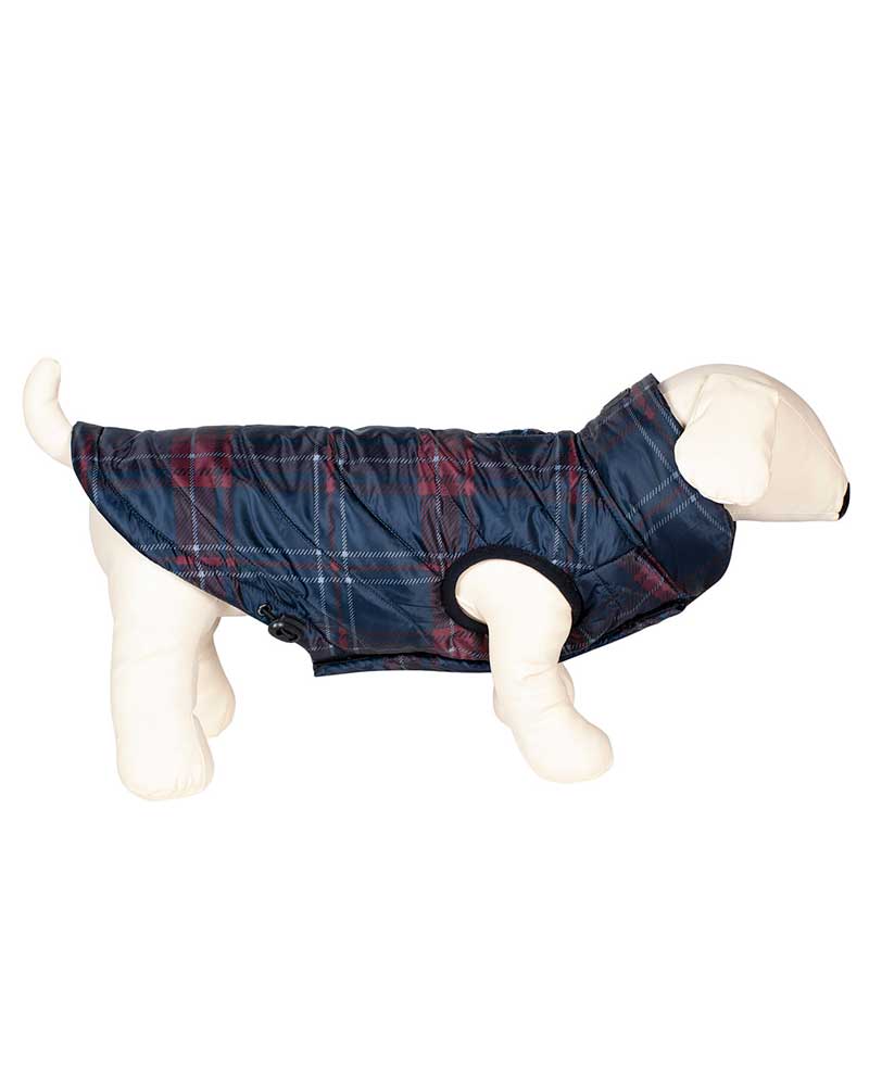 Abrigo para perro con estampado tartán azul marino y granate Potty - Equiline