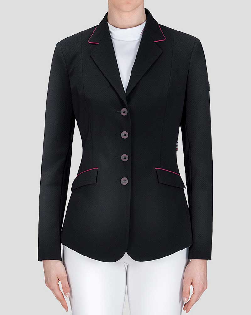 Veste de compétition noire perforé et avec passepoils en fuchsia pour femme Polly - Equiline