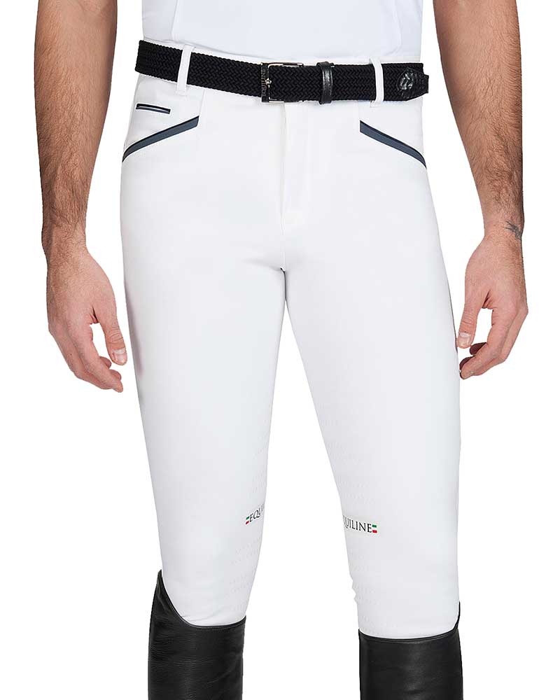 Men’s white competition breeches with navy and grey details (knee grip) – Narmer - Equiline