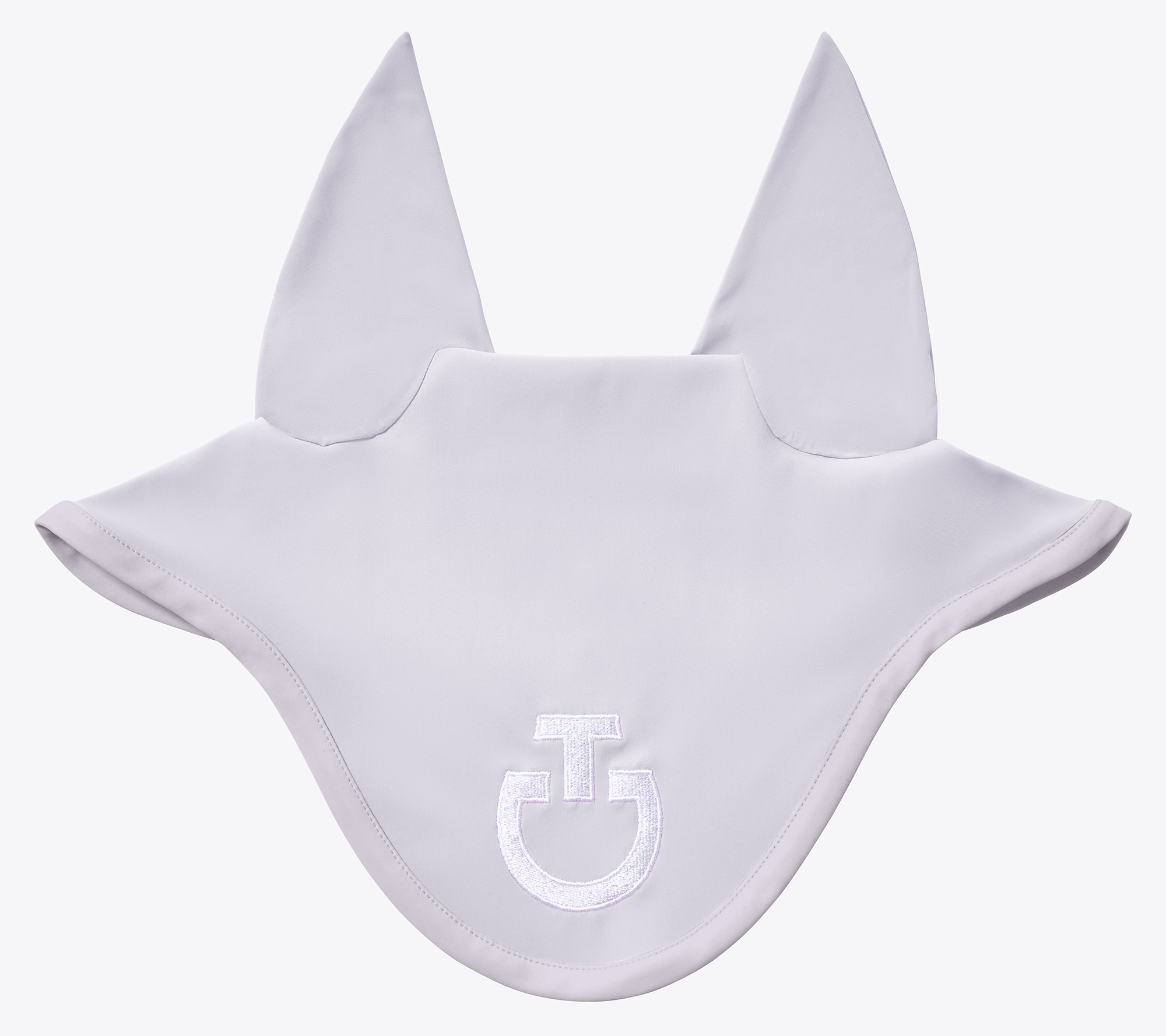 Light grey ear bonnet with white logo and fine elastic ears for horse and pony - Cavalleria Toscana