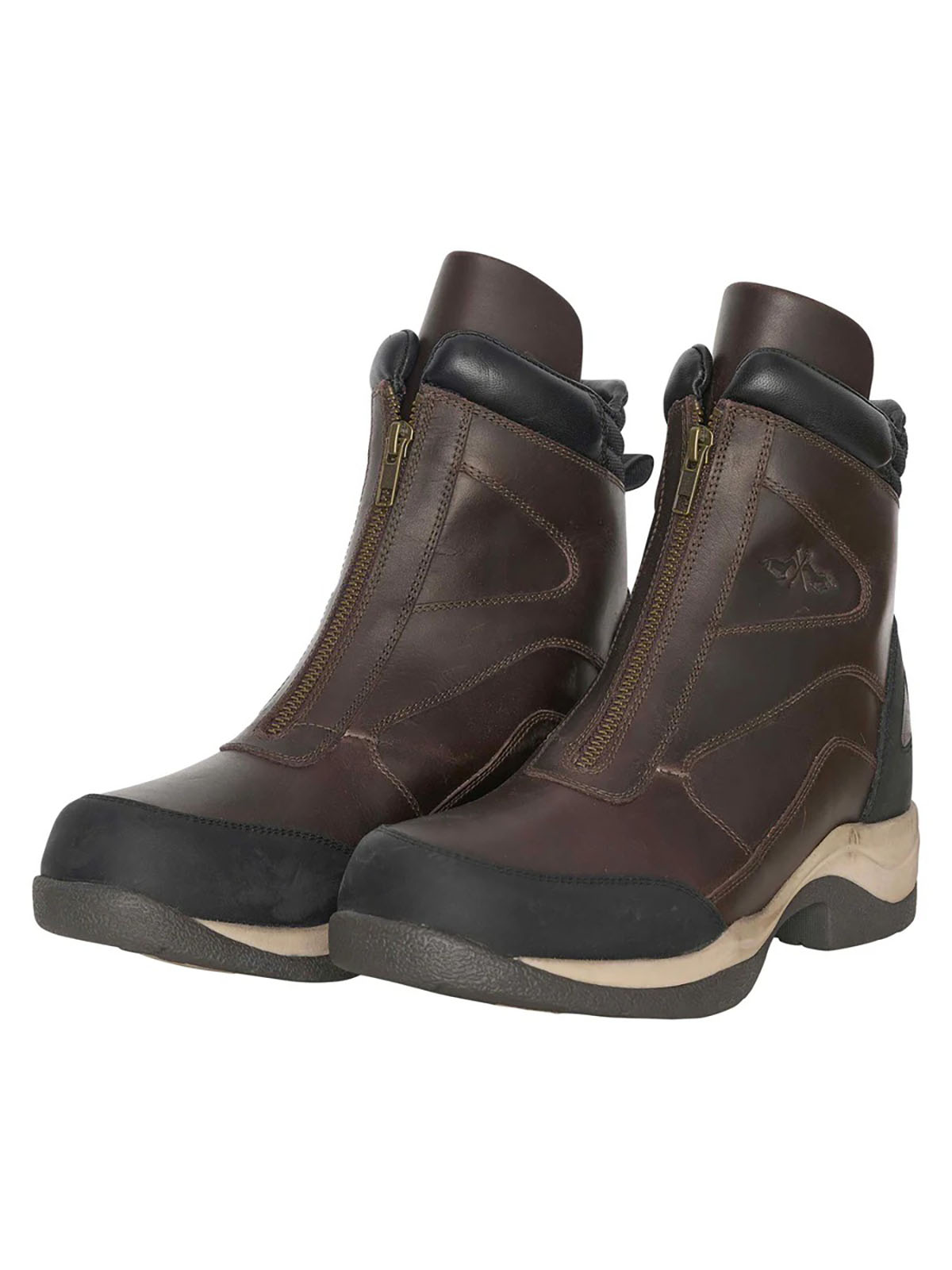 Dark Brown Leather Riding Boots with Front Zip Caitlin - HV Polo