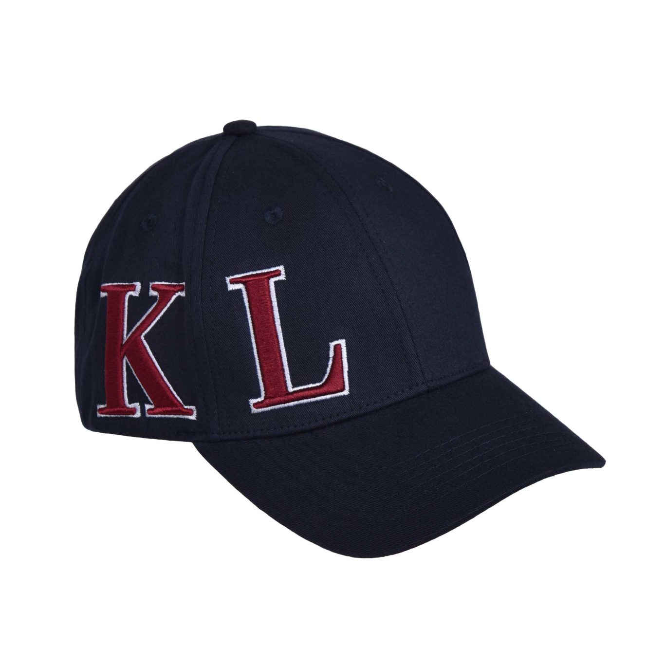 Navy blue cap with embroidered initials in white and burgundy - KLargus - Kingsland