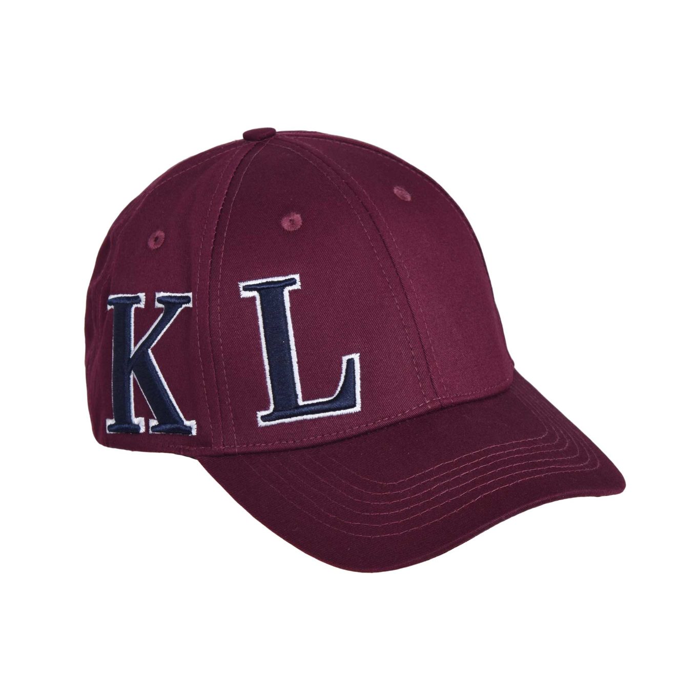 Burgundy cap with initials embroidered in white and navy blue KLargus - Kingsland