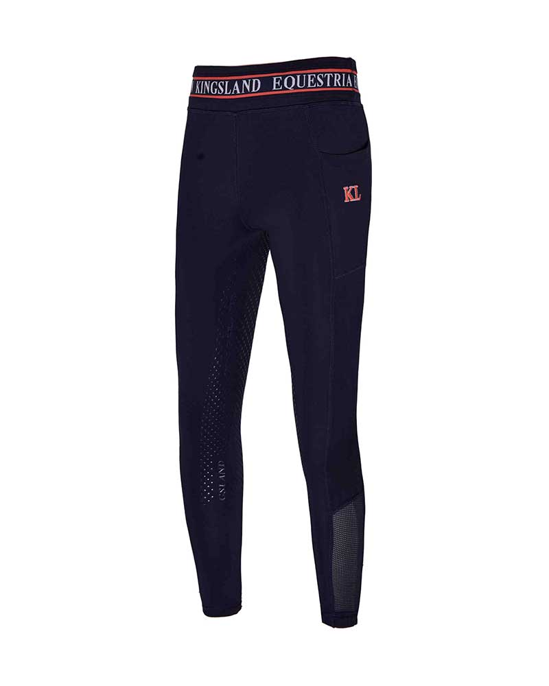 Navy blue riding tights with orange striped waistband (full seat grip) for girl KLkandy - Kingsland