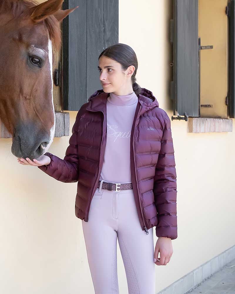 Women’s padded bomber jacket wine color with hood - Equiline