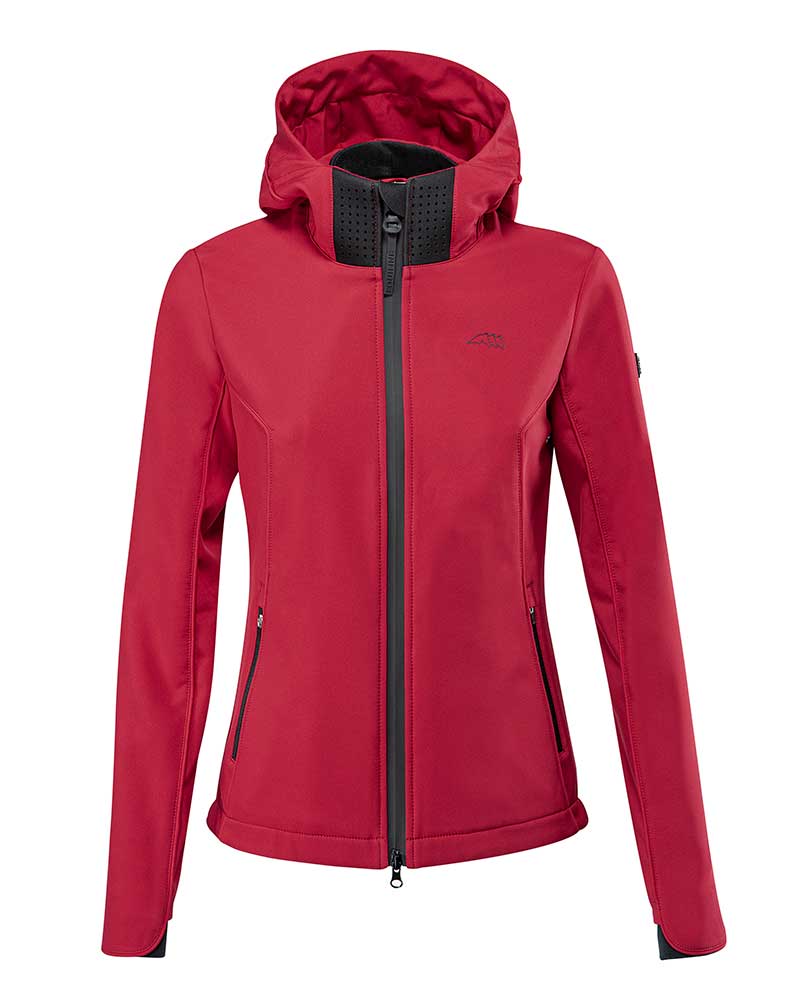 Dark red/burgundy softshell jacket with fleece lining and hood for women - Equiline