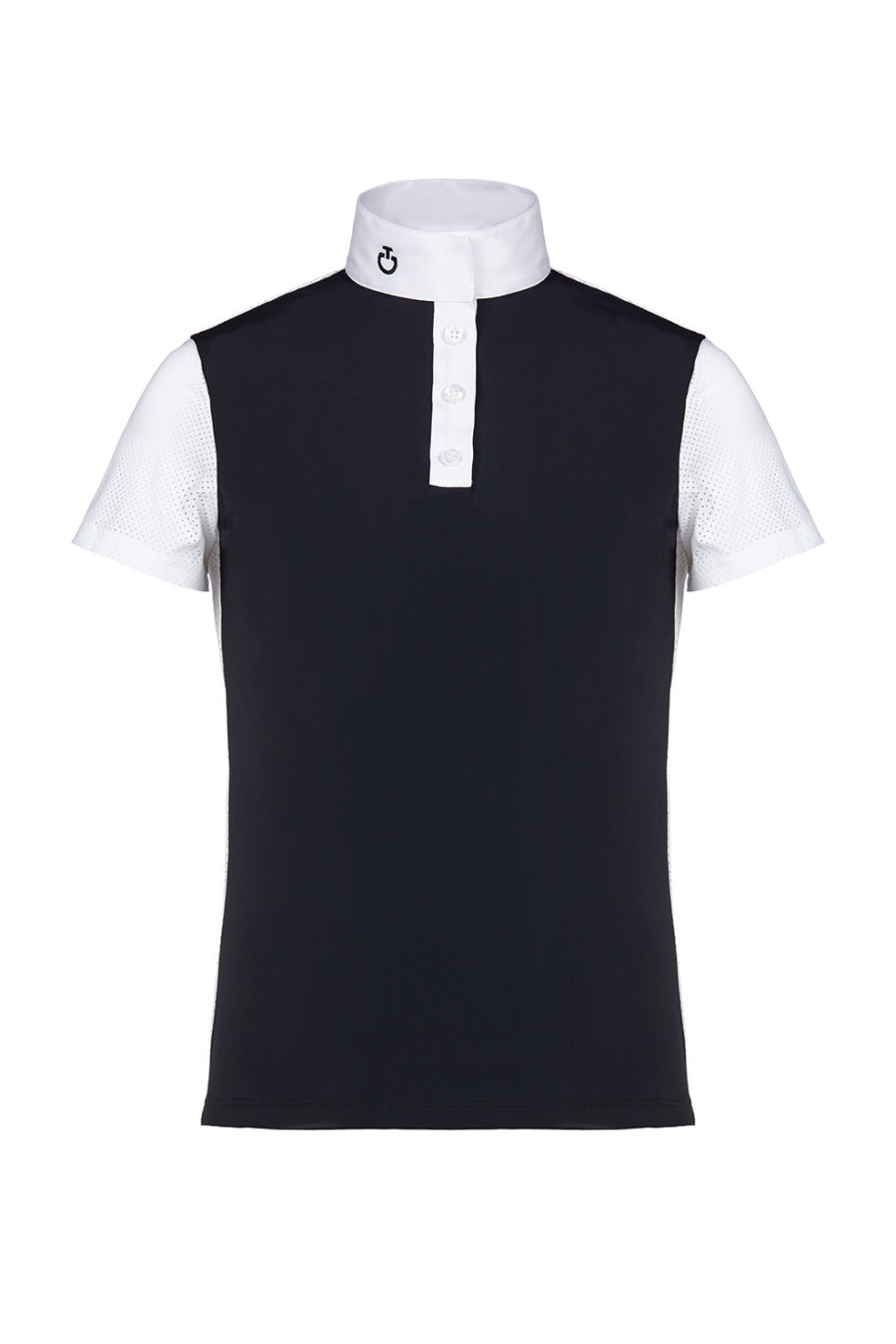 Polo de compétition à manches courtes bleu marine et blanc pour fille - Cavalleria Toscana
