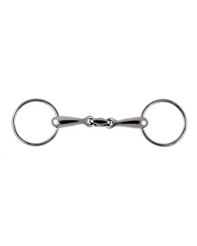 Mors de filet en inox à 3 pièces avec anneaux de 17mm et diamètre 6,5cm pour cheval - Zaldi