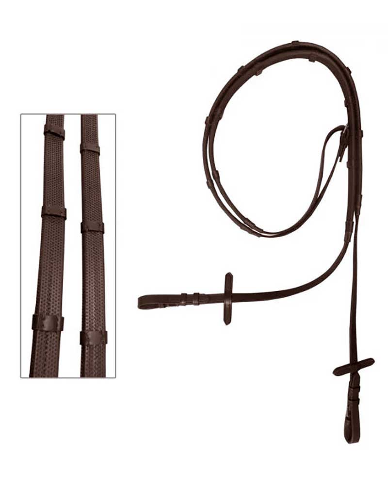 Rênes de 20mm marron en caoutchouc et cuir avec Stops pour cheval - Zaldi