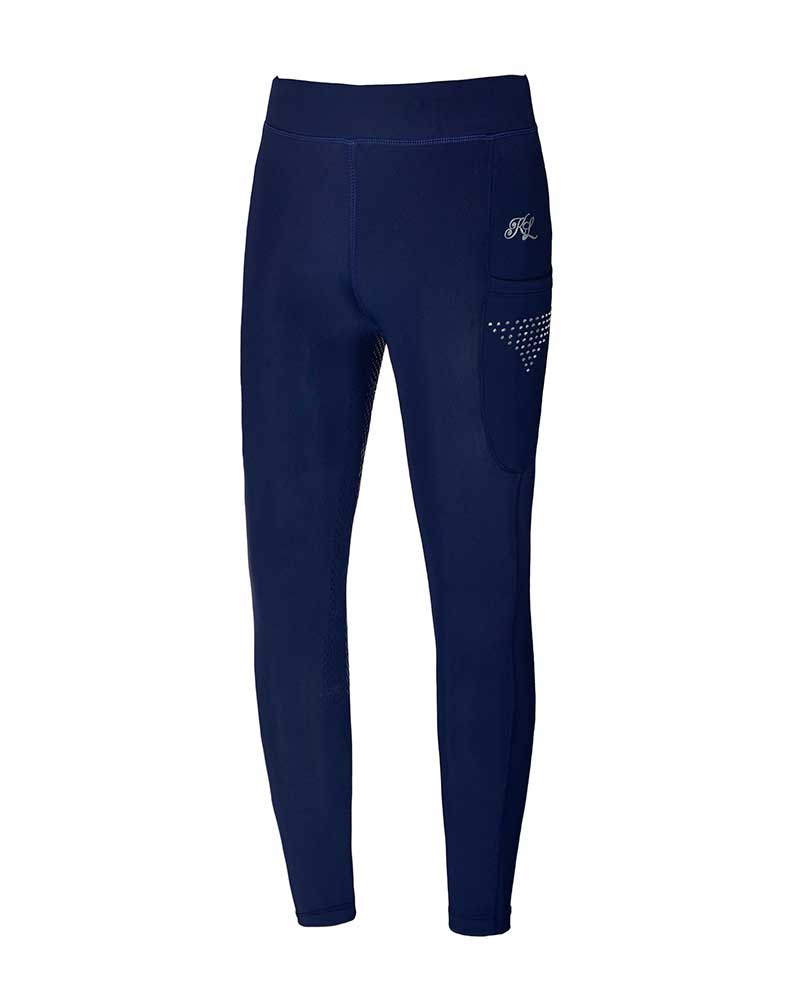 Navy Blue Girls' Riding Tights with Side Sparkles (Full Grip Seat) KLkemmie - Kingsland