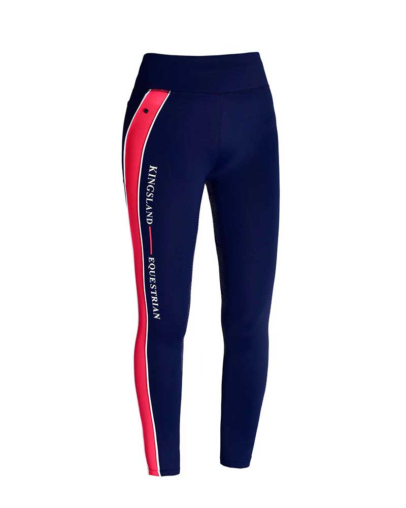Navy Blue and Coral Girls' High-Waist Riding Tights with Seat Grip KLkandy - Kingsland