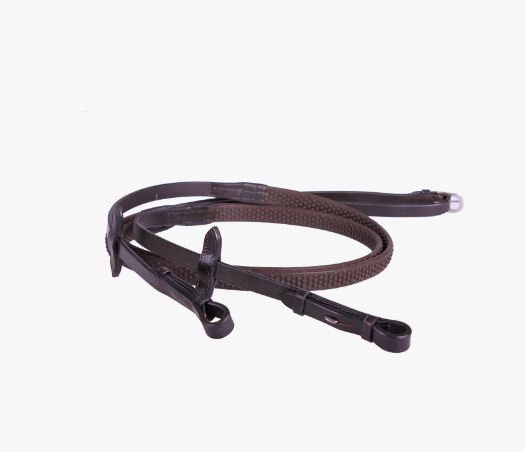 Brown rubber reins without stops for horse and pony - QHP