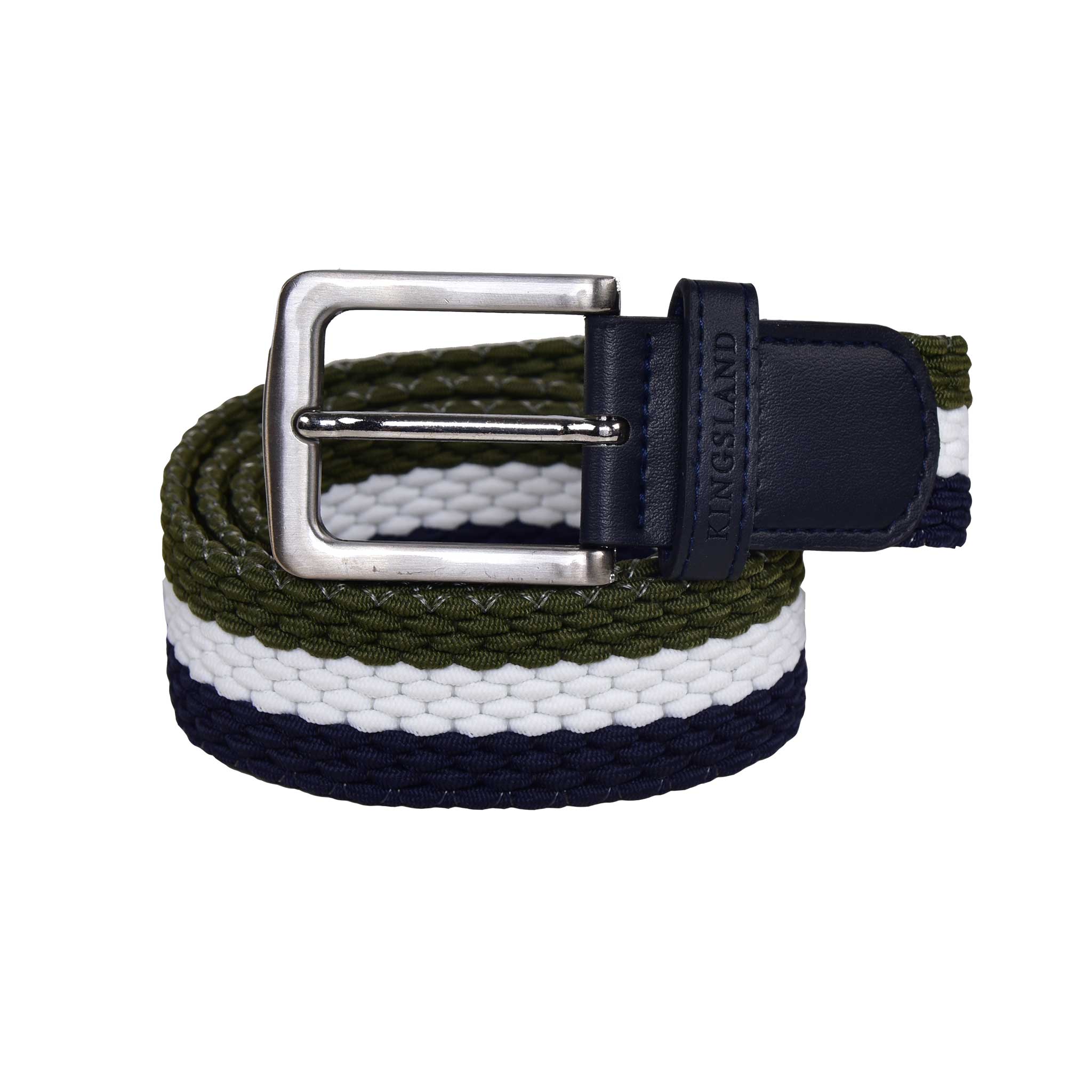 Tricolour Elastic Braided Belt (Khaki, White &amp; Navy) – KLlogan - Kingsland