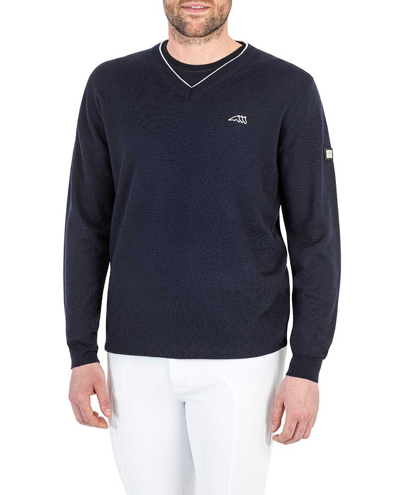 Pull fin en maille bleu marine pour homme Cedec - Equiline
