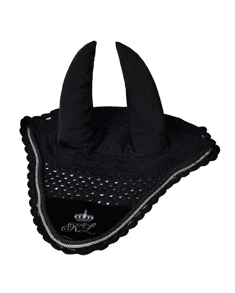 Bonnet en crochet noir avec velours et oreilles élastiques pour cheval KLmelanie - Kingsland