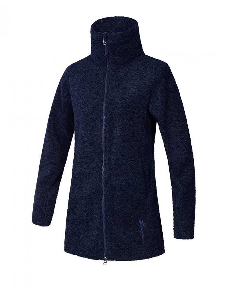 Women's Long Navy Wool Coat with Faux Fur Collar - KLtiffany - Kingsland Dressage