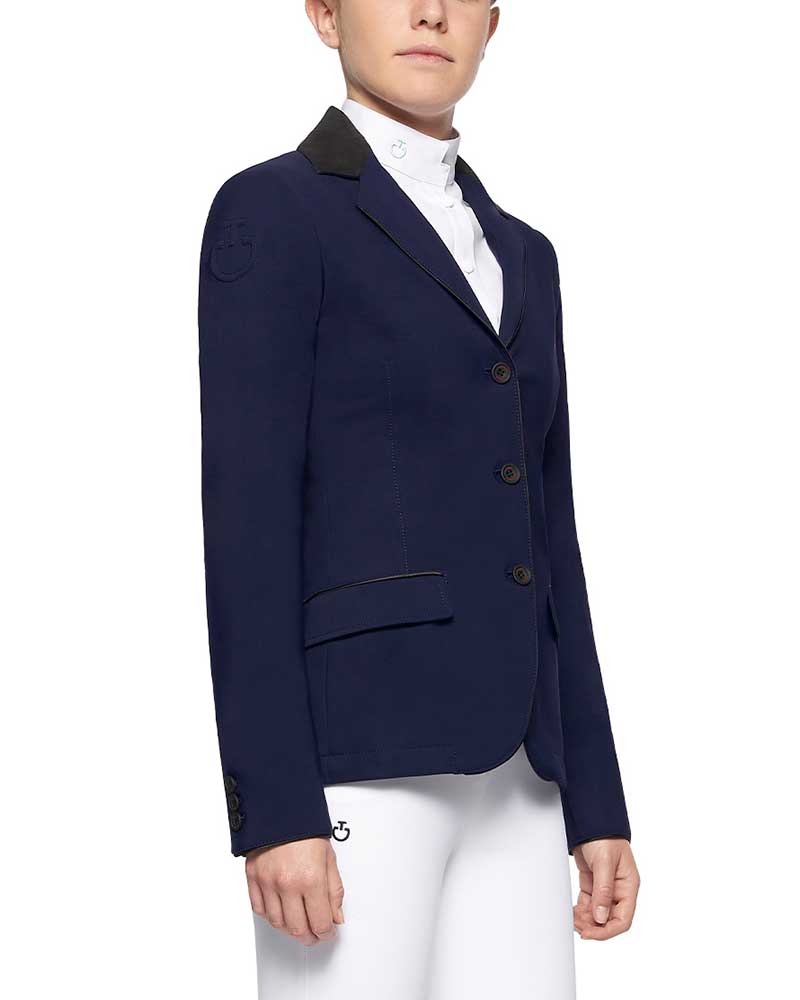 Girls' Dark Navy Competition Blazer with Black Alcantara Collar – GP - Cavalleria Toscana